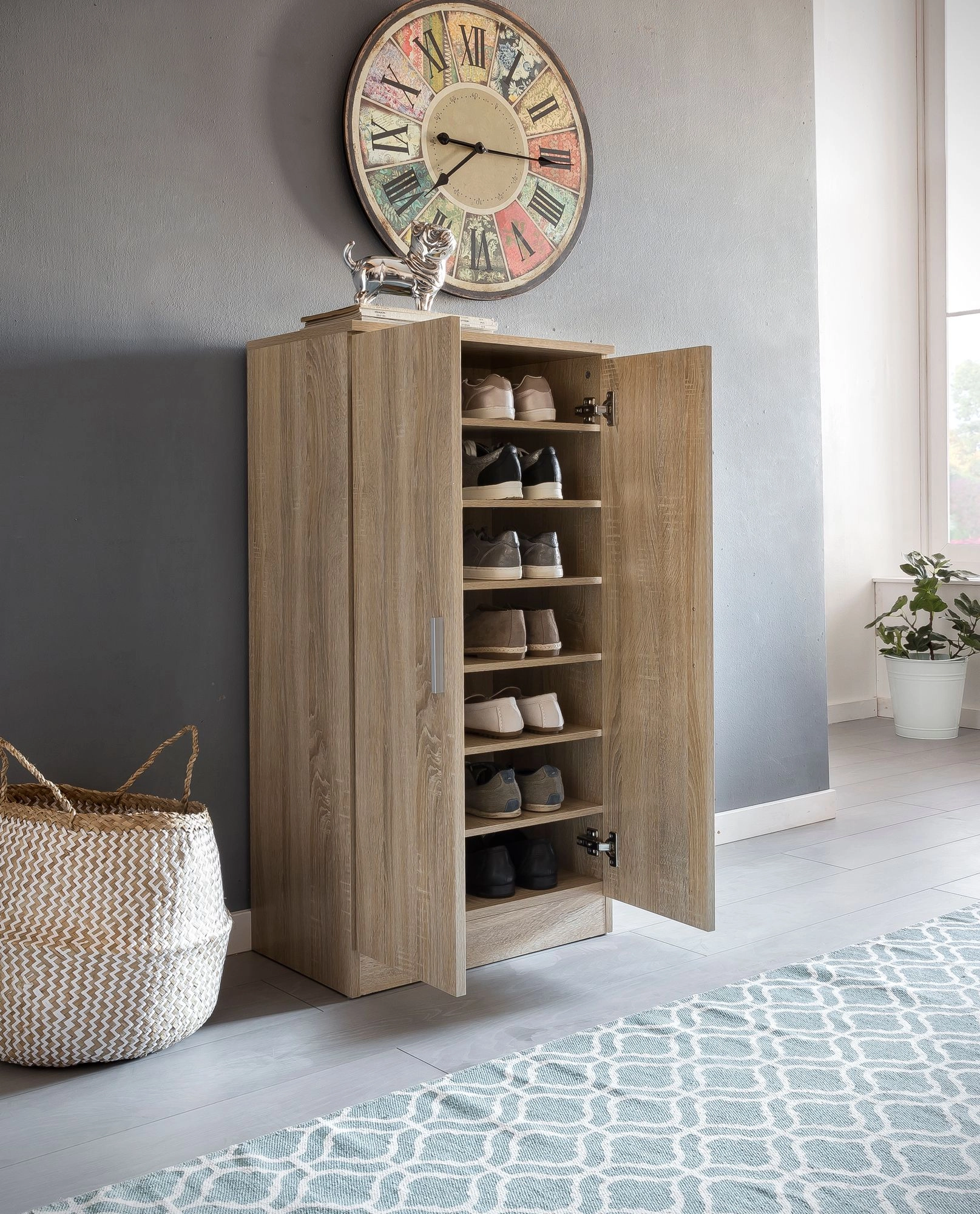 FineBuy Schuhschrank 7 Fächer für 14 Paar Schuhe 55 x 108 x 35 cm, Schuhkommode 2 Türen, Schuhregal Schrank Schuhständer Schuhe