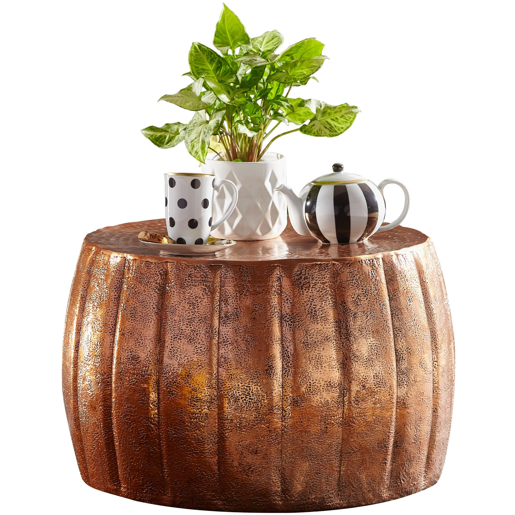 FineBuy Couchtisch 60 x 60 x 36 cm Aluminium Beistelltisch orientalisch rund, Flacher Sofatisch Metall, Design Wohnzimmertisch modern, Loungetisch Stubentisch klein