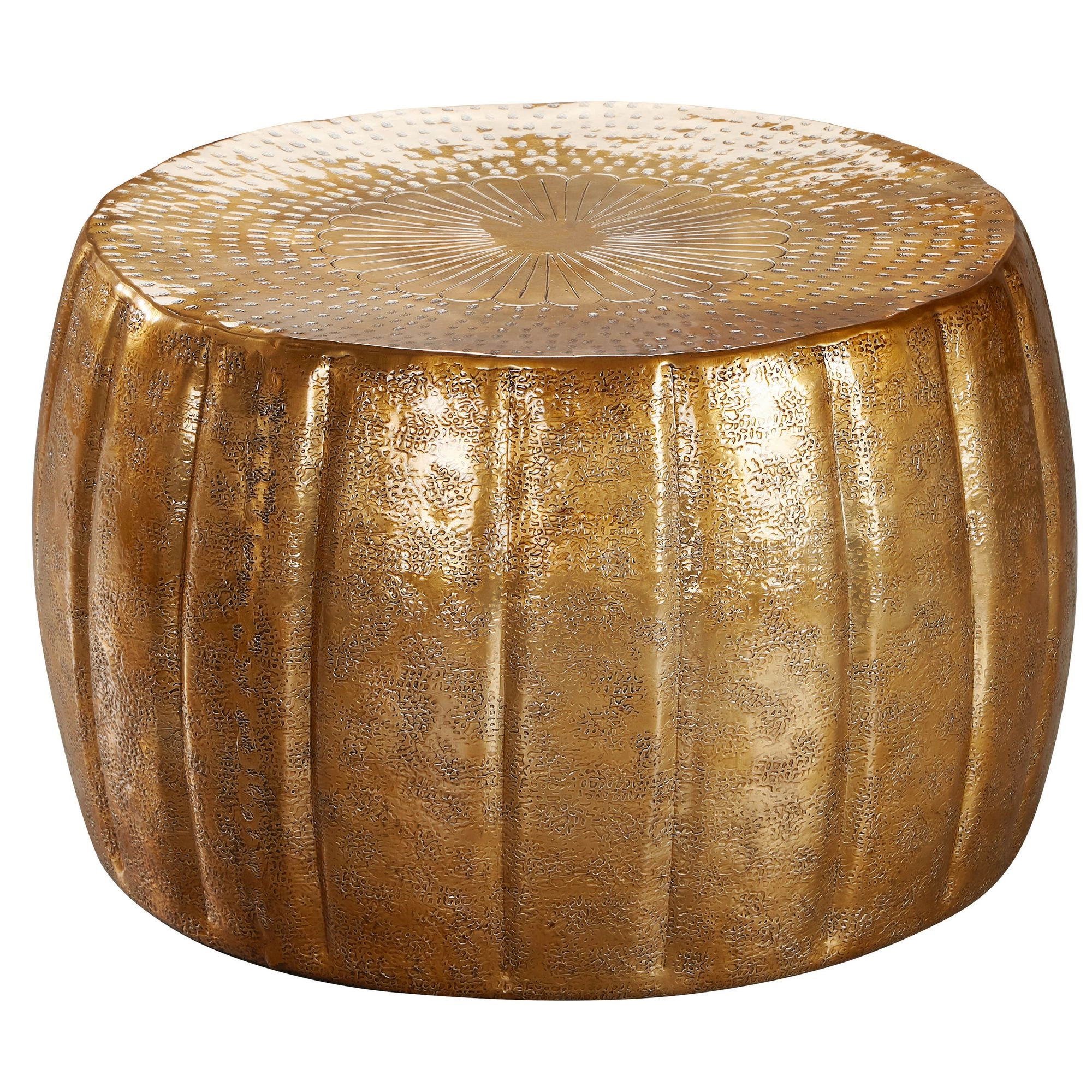 FineBuy Couchtisch 60 x 60 x 36 cm Aluminium Beistelltisch orientalisch rund, Flacher Sofatisch Metall, Design Wohnzimmertisch modern, Loungetisch Stubentisch klein