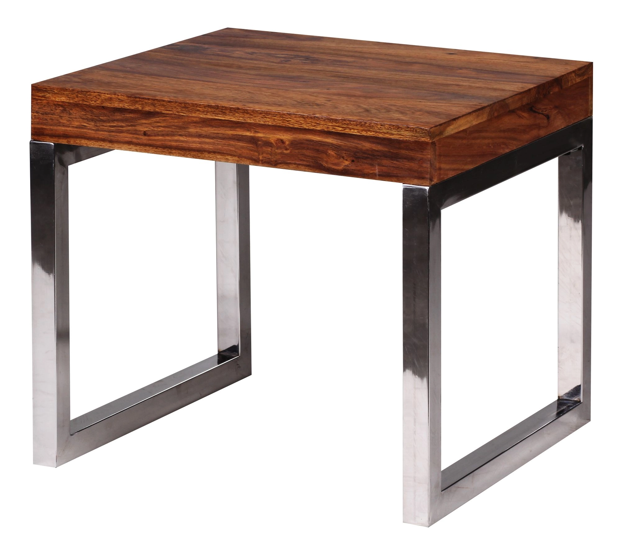 FineBuy Beistelltisch Massiv-Holz Sheesham Wohnzimmer-Tisch Metallgestell Couchtisch Landhaus-Stil dunkelbraun 45 cm Natur-Produkt Wohnzimmermöbel Unikat modern Massivholzmöbel Echtholz Anstelltisch