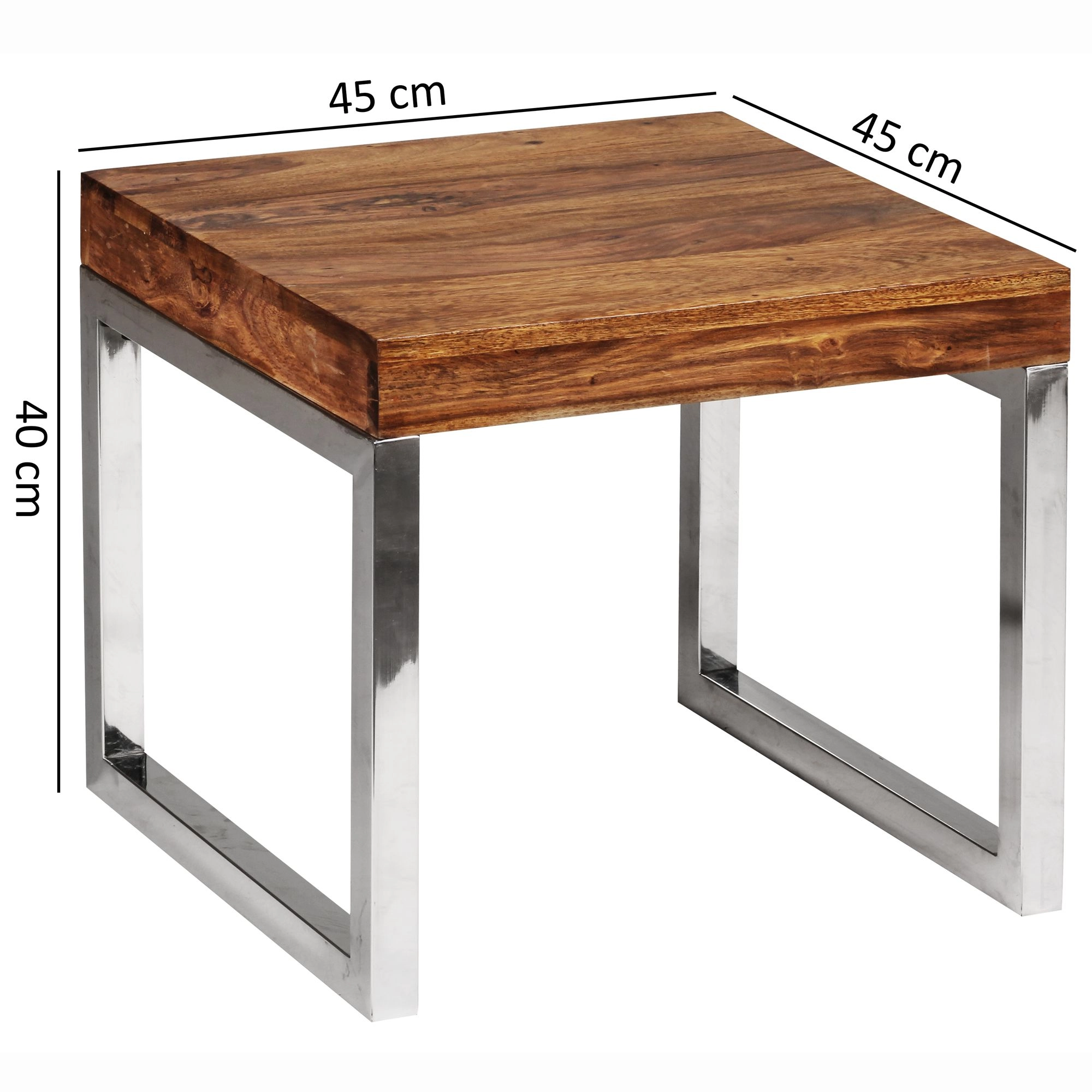 FineBuy Beistelltisch Massiv-Holz Sheesham Wohnzimmer-Tisch Metallgestell Couchtisch Landhaus-Stil dunkelbraun 45 cm Natur-Produkt Wohnzimmermöbel Unikat modern Massivholzmöbel Echtholz Anstelltisch
