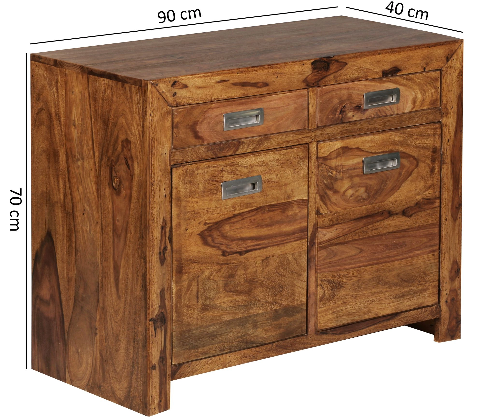 FineBuy Sideboard Massivholz Sheesham Kommode 90 cm 2 Schubladen 2 Türen Design Highboard Landhaus-Stil braun natur Echt-Holz Schubladenkommode Natur-Produkt Flur-Möbel Aufbewahrung Dielen-Möbel