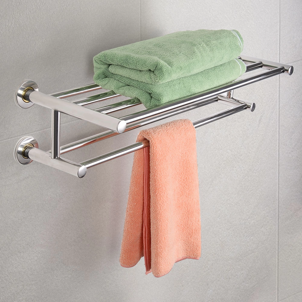 Costway Handtuchablage Handtuchstange Badetuchstange Badregal Wandregal 2 Ablagen Edelstahl