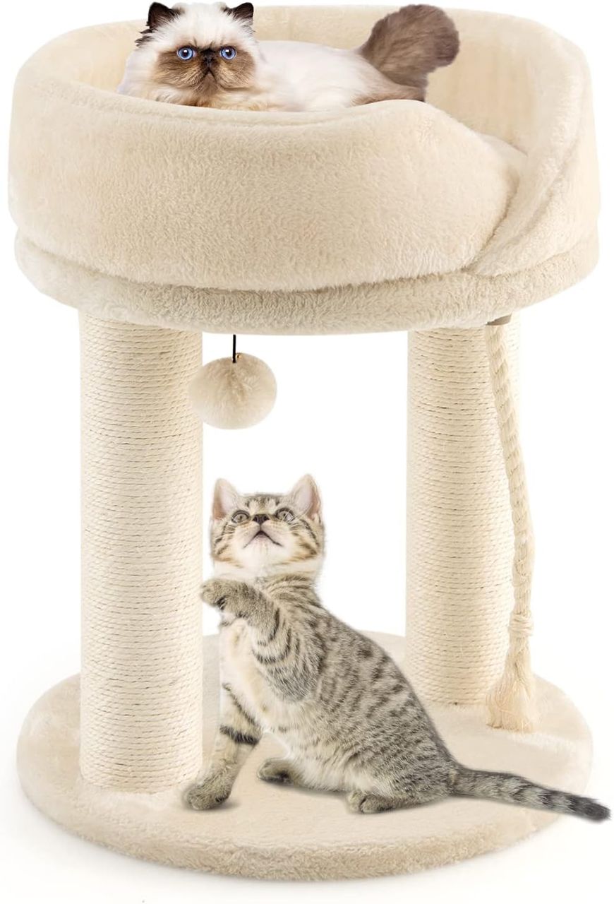Costway Katzenbaum Katzenkratzbaum mit Weicher Sitzfläche Sisalturm für Katzen Beige