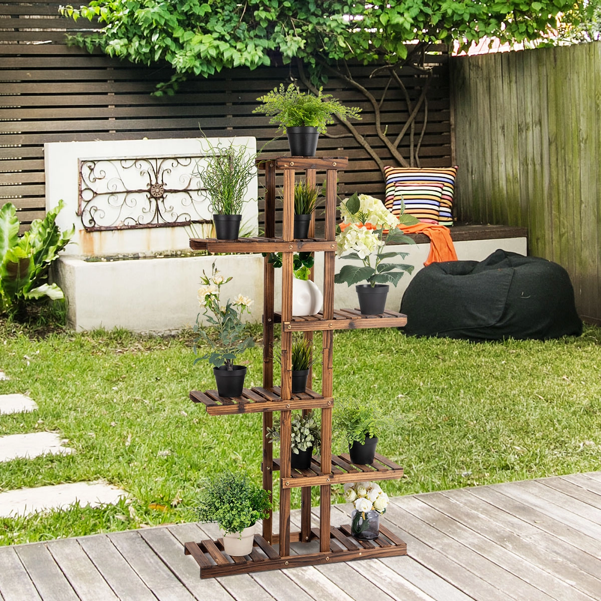 Costway Pflanzentreppe Garten Blumenregal Blumenständer Holz 75x25x140cm