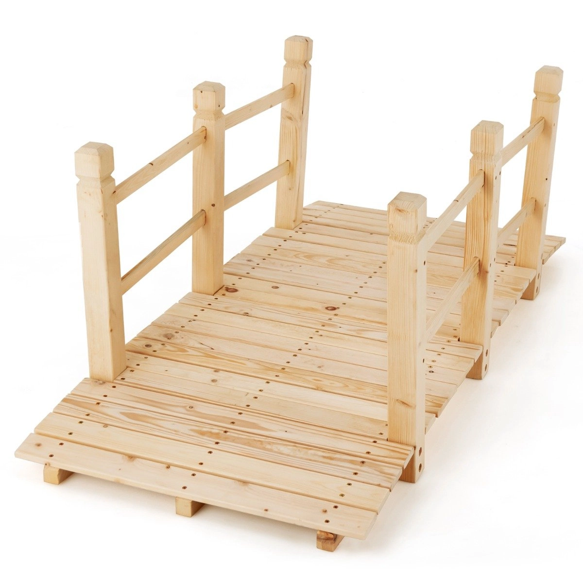 Costway Holzbrücke mit Geländern Gartenbrücke bis 100 kg Belastbar Brücke aus Massivem Tannenholz