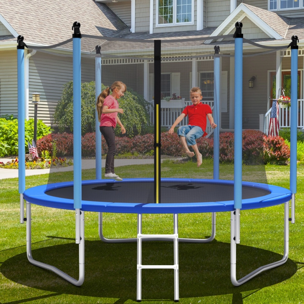 Costway Ø 244 cm Trampolin Outdoor-Trampolin für Kinder & Erwachsene Schwarz + Blau