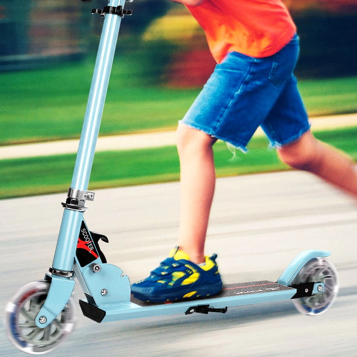 Costway Scooter Tretroller Höhenverstellbar Kinder Roller Klappbar Kickroller mit 2 Räder Blau