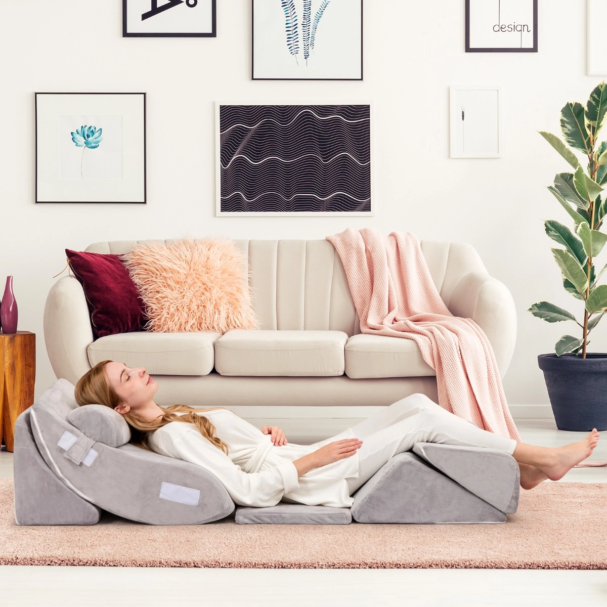 Costway Keilkissen-Set 6-Teiliges Keilkissen-Set mit Nacken- und Beinschmerzlinderung Grau