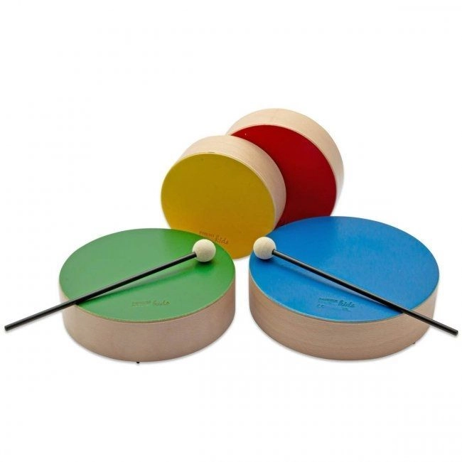 Rohema 61698 Wooden Toms Color / Set von 4 farbigen Holztrommeln / 2 Schlägel