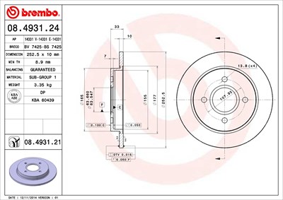 BREMBO Bremsscheibe 08.4931.21 Bremsscheiben,Scheibenbremsen FORD,Fiesta Mk6 Schrägheck (JA8, JR8),Fiesta Mk5 Schrägheck (JH1, JD1, JH3, JD3)