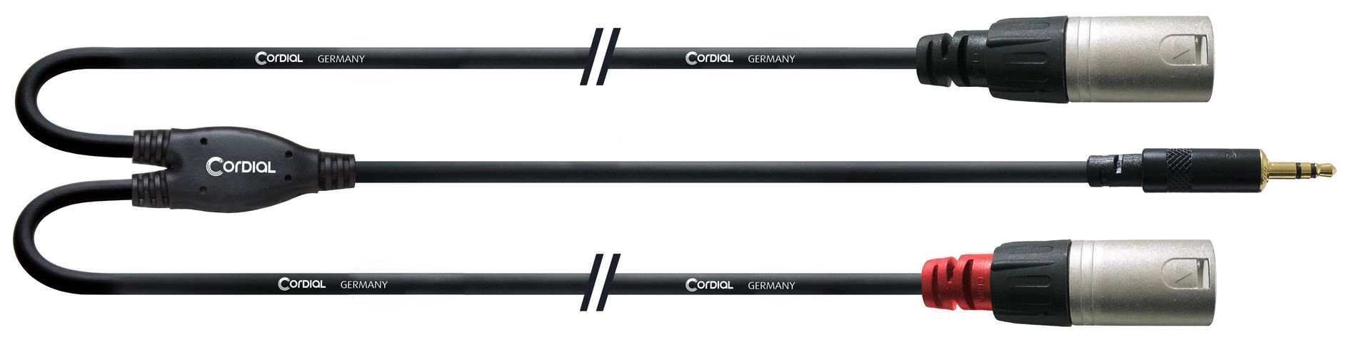 Cordial CFY 1,5 WMM-Long, 1,5m, 3,5mm Stereo Klinke2x XLR male Stecker