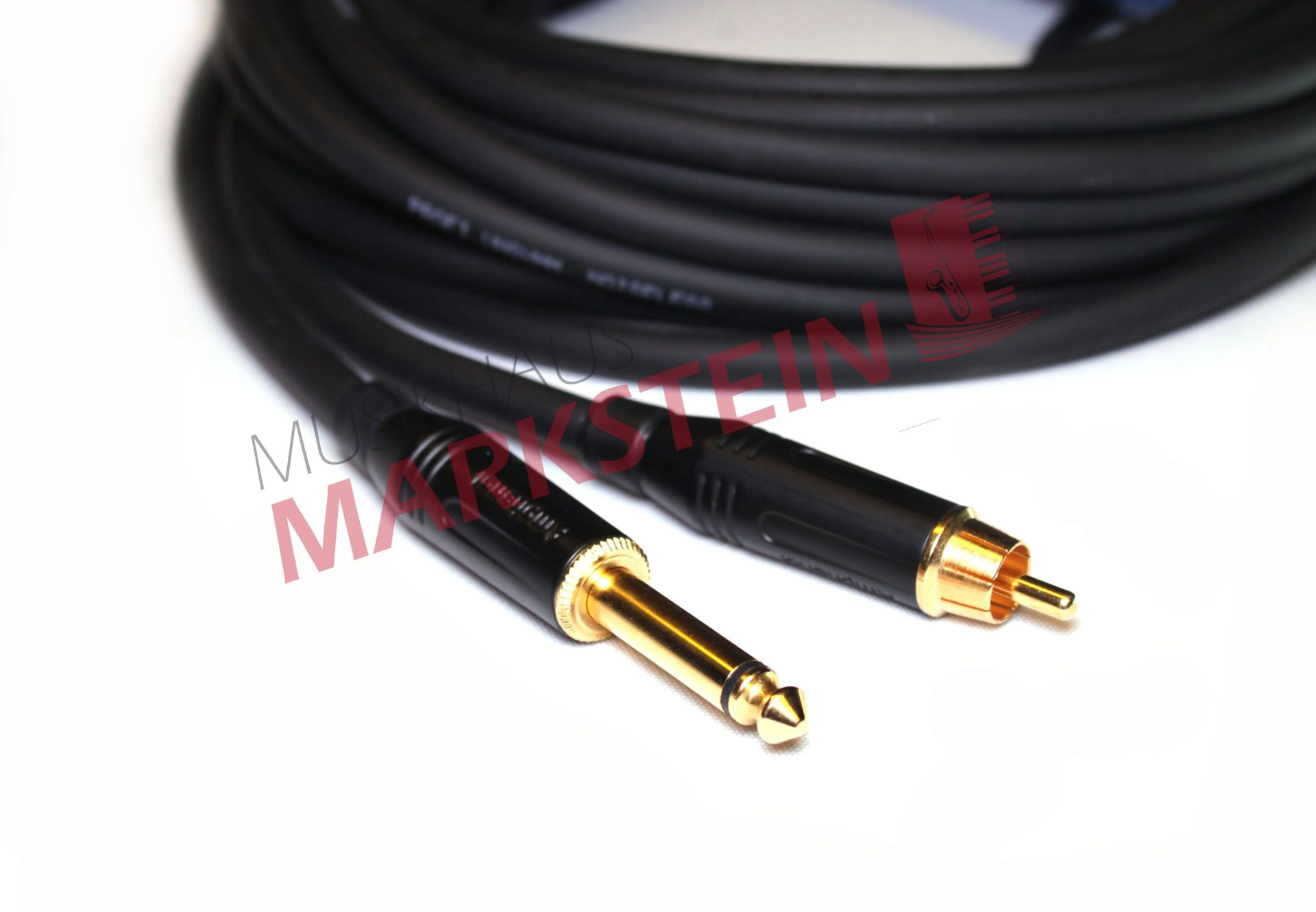 Cinchkabel, Cinchstecker gold 6,3mm Klinkenstecker, 10 Meter, schwarz