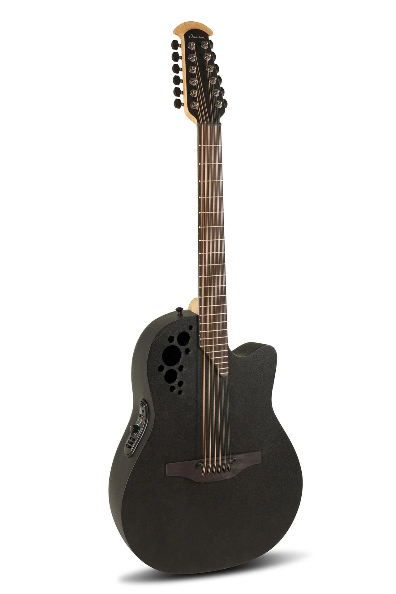 Ovation Elite 2058TX-5-G 12-Saiter Westerngitarre mit PU, Black Texture Top,