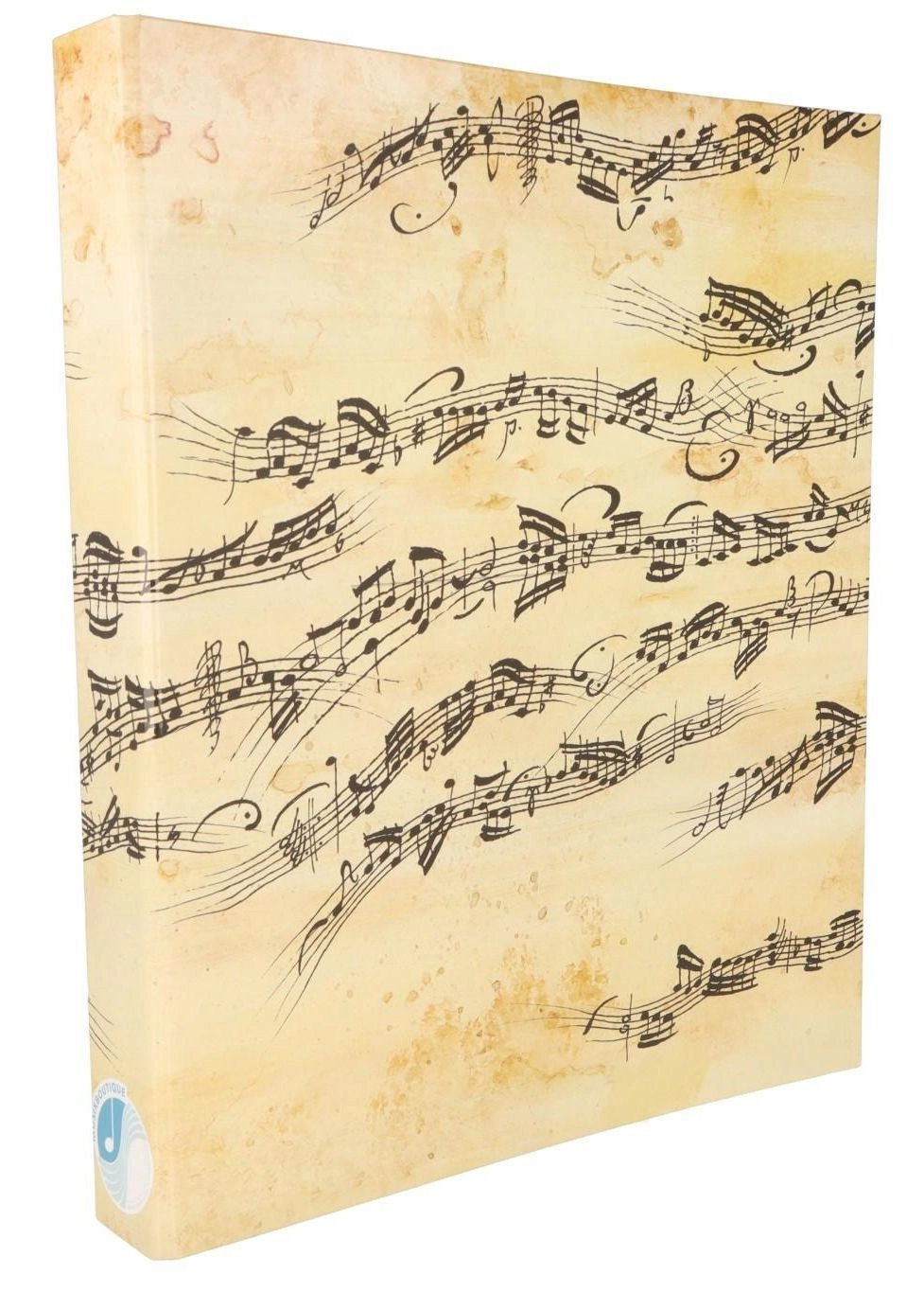 Schmaler Ringbuchordner mit schwarzen Notenlinien, Notenmappe, Chormappe