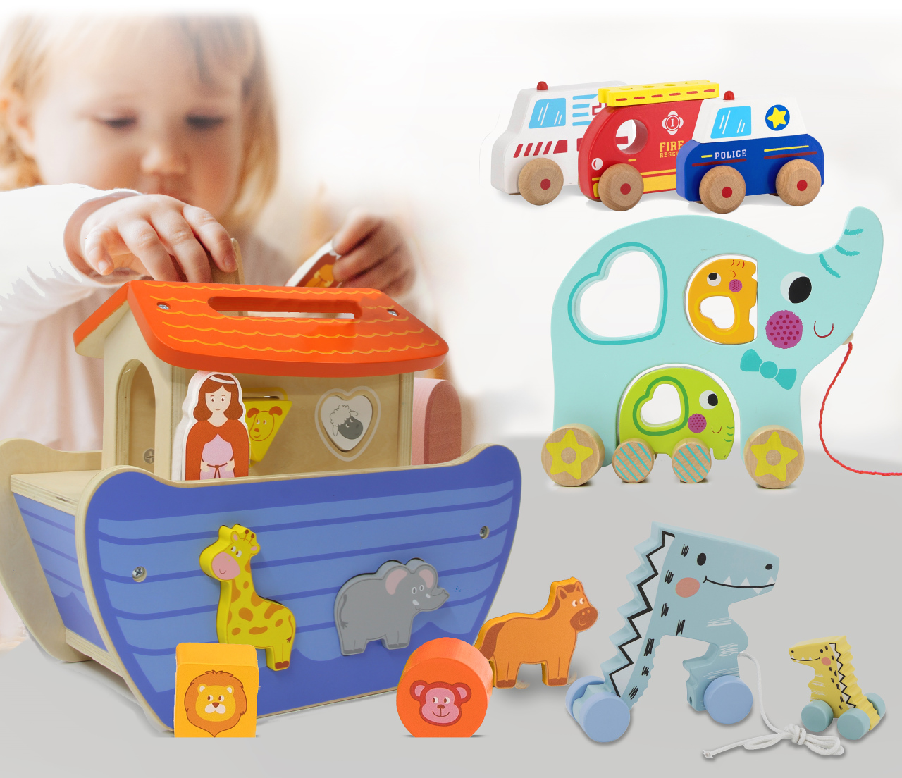 JAMARA Holzspielzeug Kidiwood Nachzieh-Elefantenfamilie 3tlg