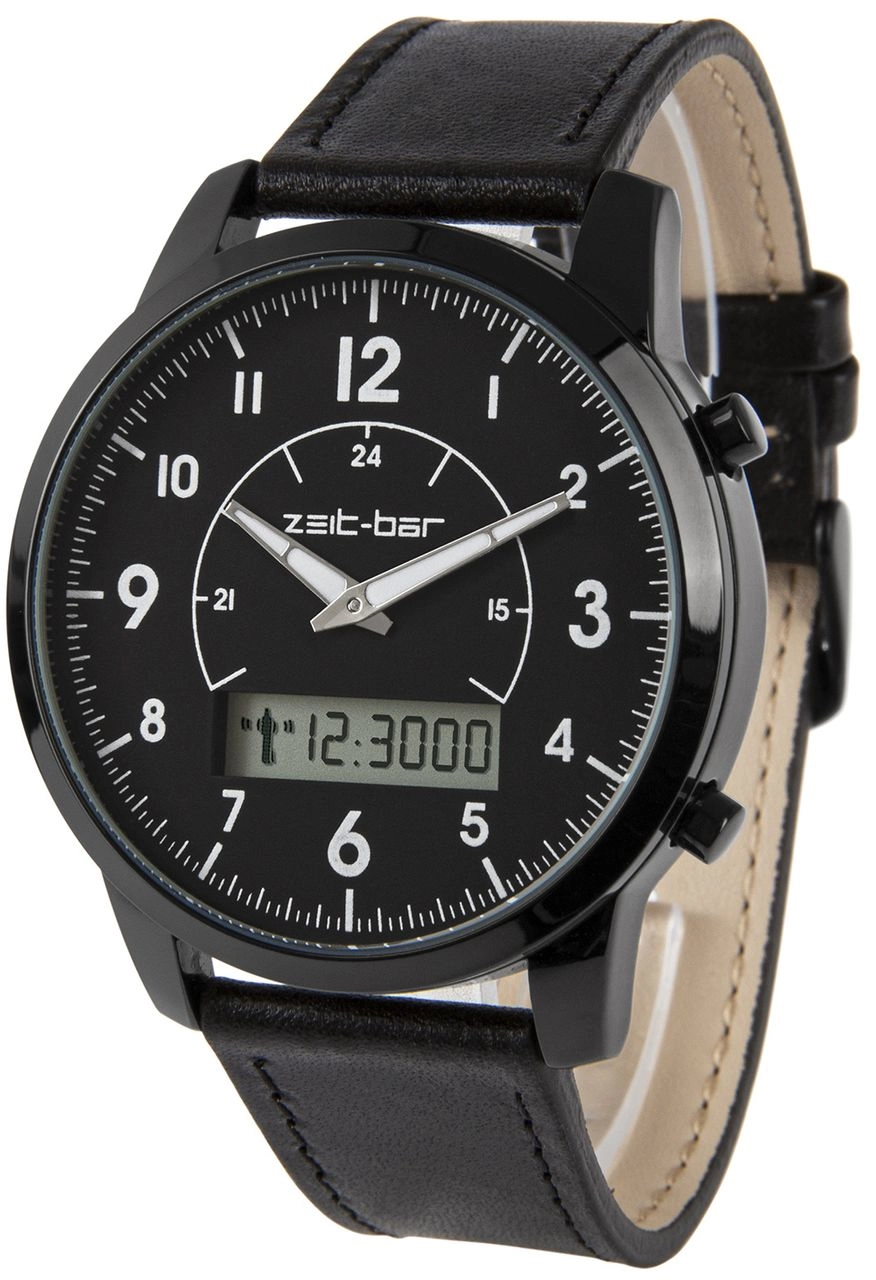 Funk-Armbanduhr mit Datums- und Wochentagsanzeige, Stoppuhr, Leuchtzeiger