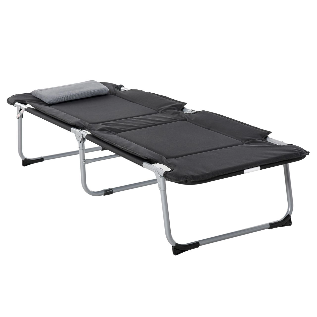 Campingbett Feldbett Klappbett mit Kissen inkl. Tasche Schwarz+Silber 183 x 66 x 33 cm
