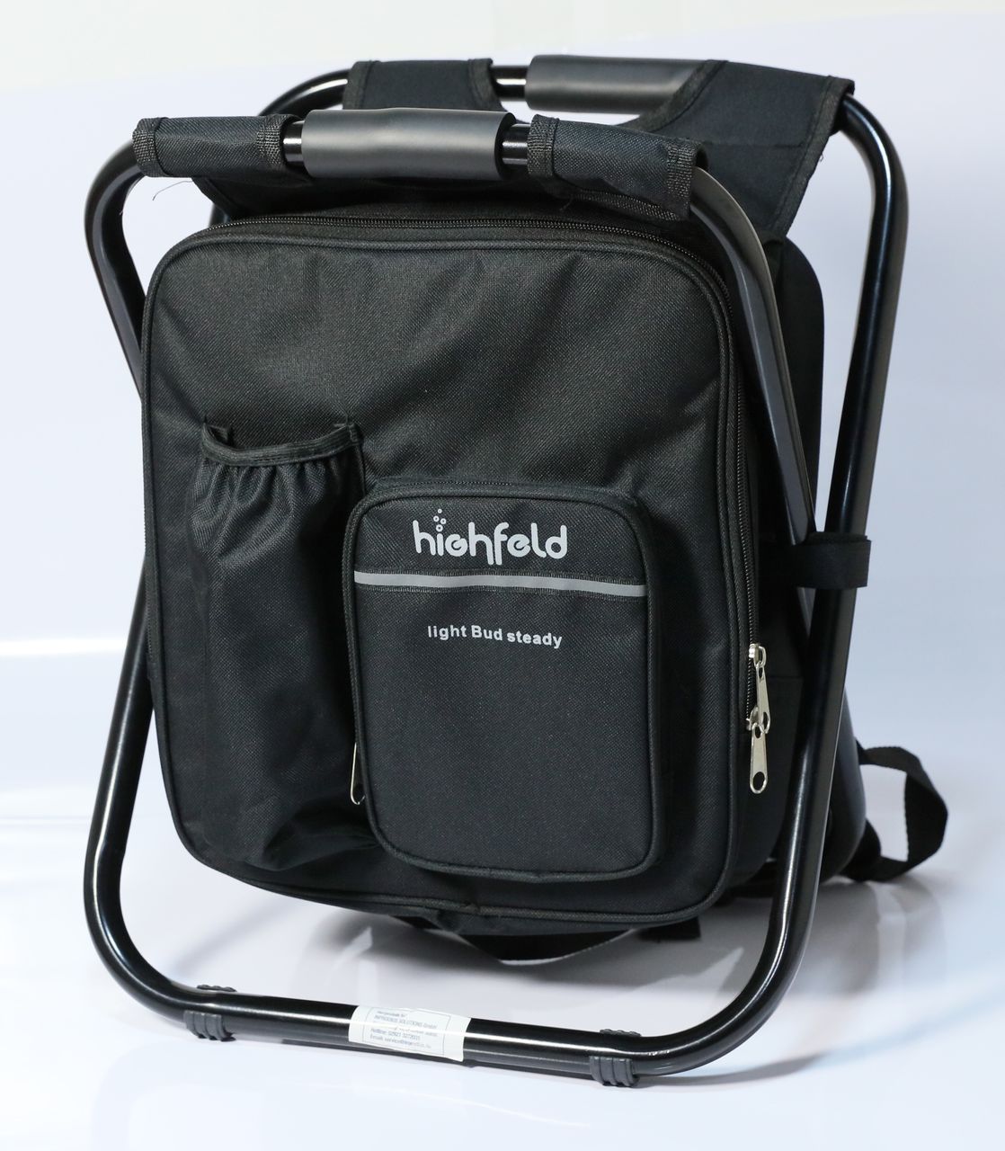 Camping Stuhl Hocker mit Rucksack black Kühltasche