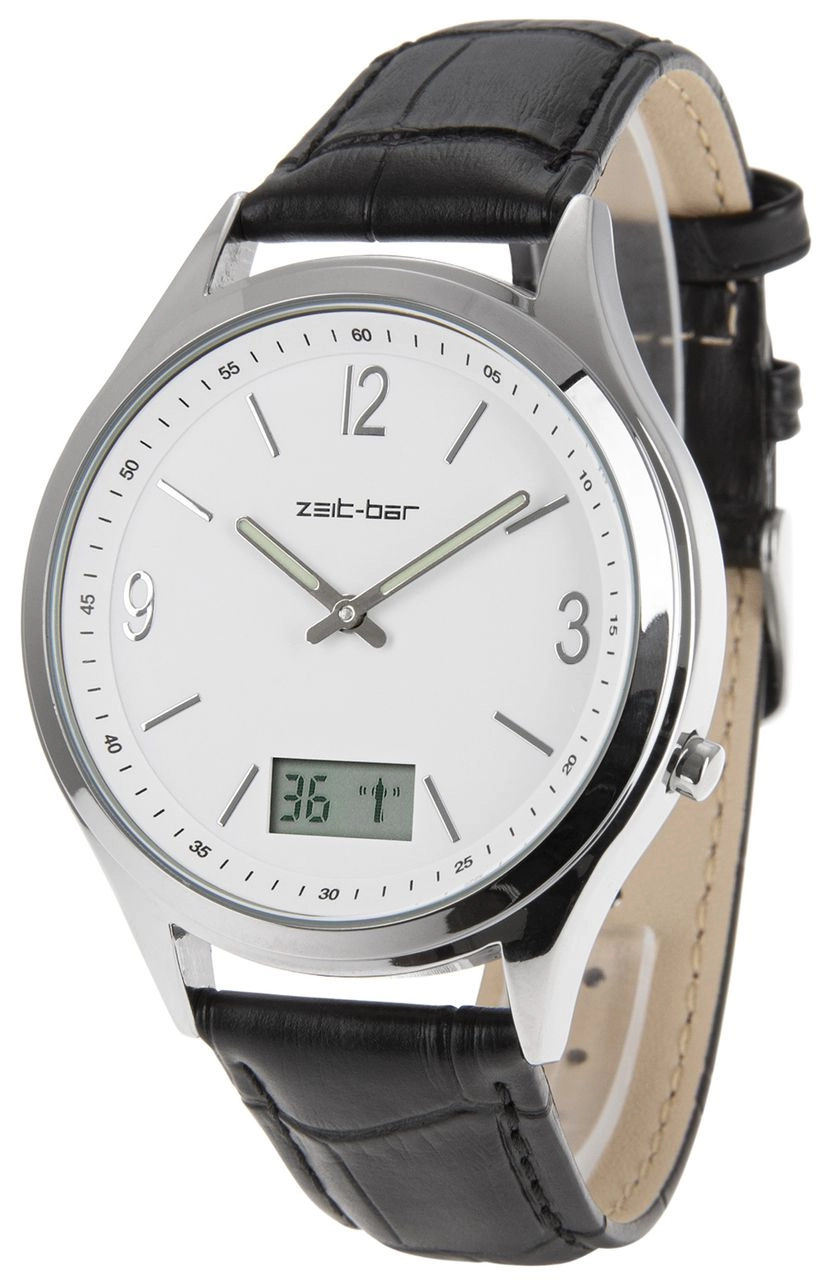 Funk-Armbanduhr Metall-Gehäuse, Leder-Uhrband