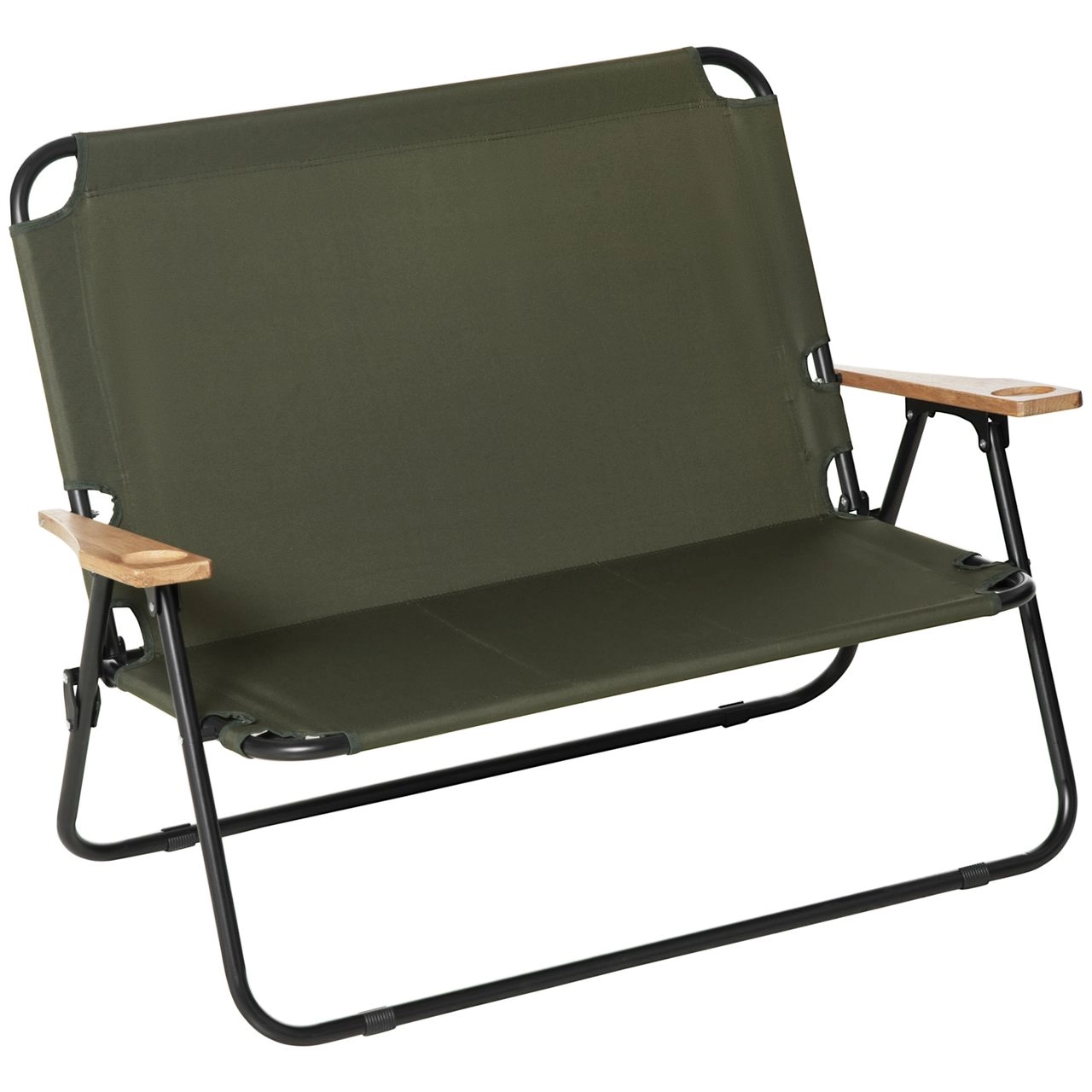 Campingstuhl 2-Sitzer klappbar tragbar Gartenstuhl Regiestuhl Klappstuhl mit Getränkehalter für Outdoor Picknick Wandern max. Belastung 160 kg Grün 141 x 67 x 80 cm