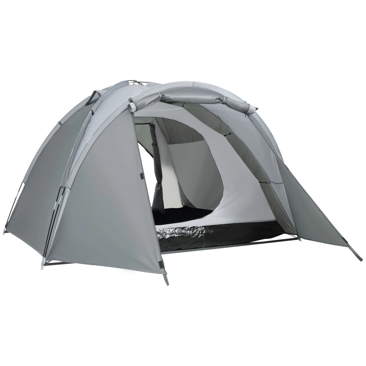 Campingzelt für 2-3 Personen Glasfaser Tür mit Reißverschluss Meshfenster inkl. Transporttasche Kuppelzelt 190T PU2000mm Glasfaser Grau