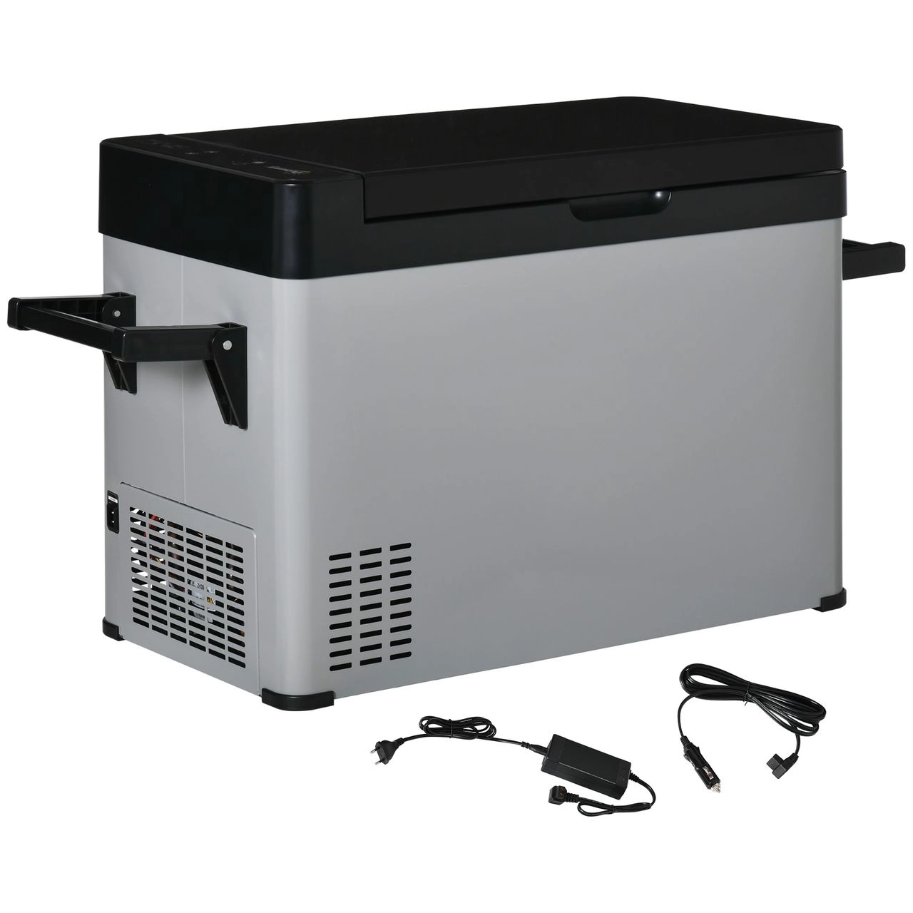 Kühlbox Auto 50L mit LCD-Anzeige 2 Modi Kompressor Autokühlschrank mit Griffe Boot Camper Reisen 12/24V DC und 110-240V AC Grau+Schwarz