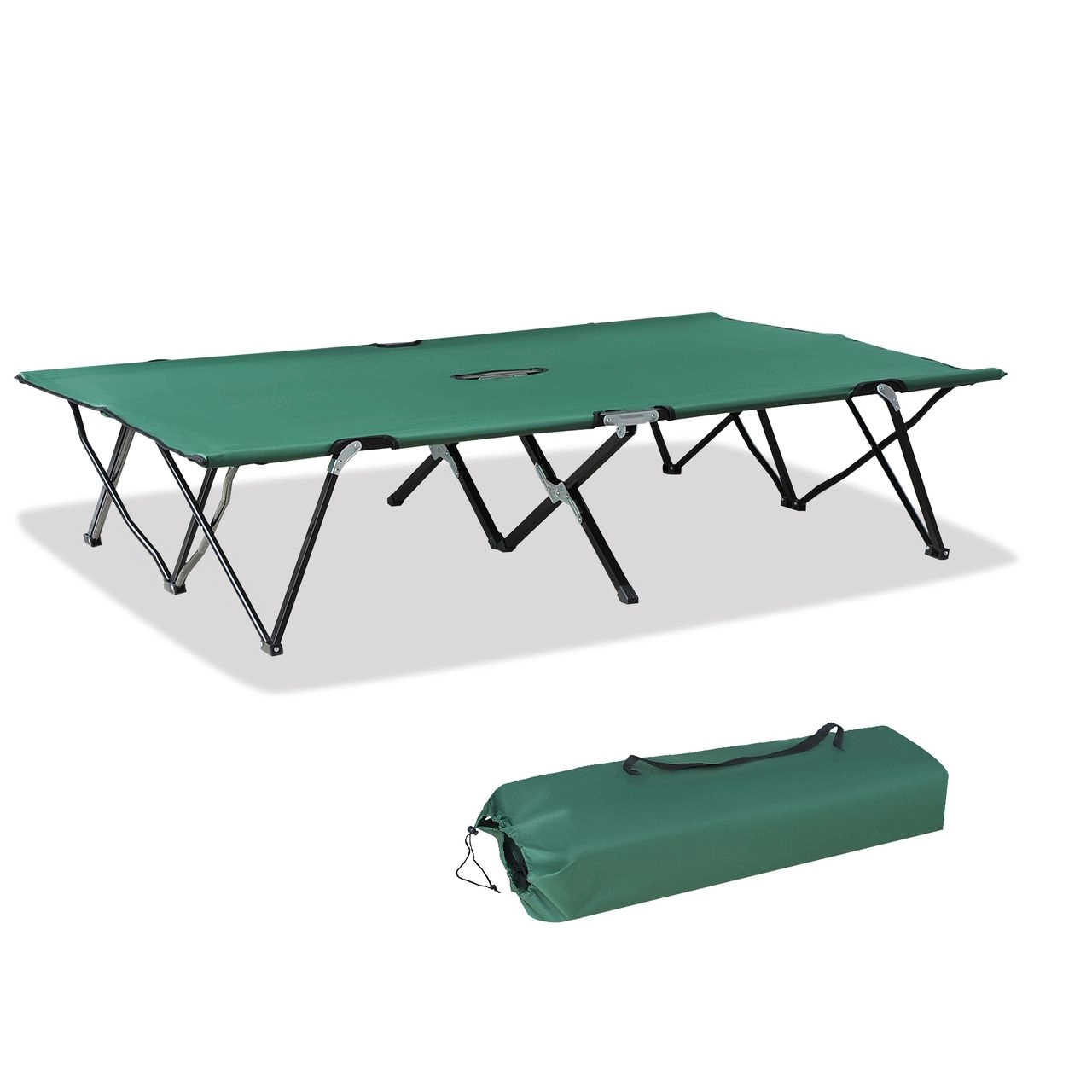 Campingbett Klappbar für 2 Personen Feldbett Klappbett mit Tragetasche bis 136 kg belastbar Stahl Oxford Grün+Schwarz 193 x 125 x 40 cm