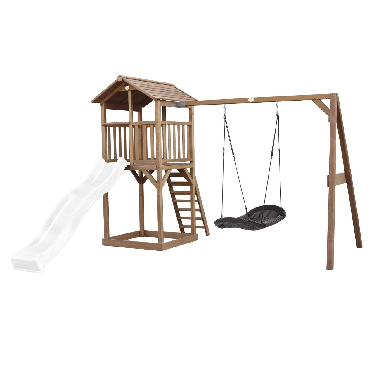 Beach Tower Spielturm mit Roxy Nest Schaukel Braun - Weiße Rutsche