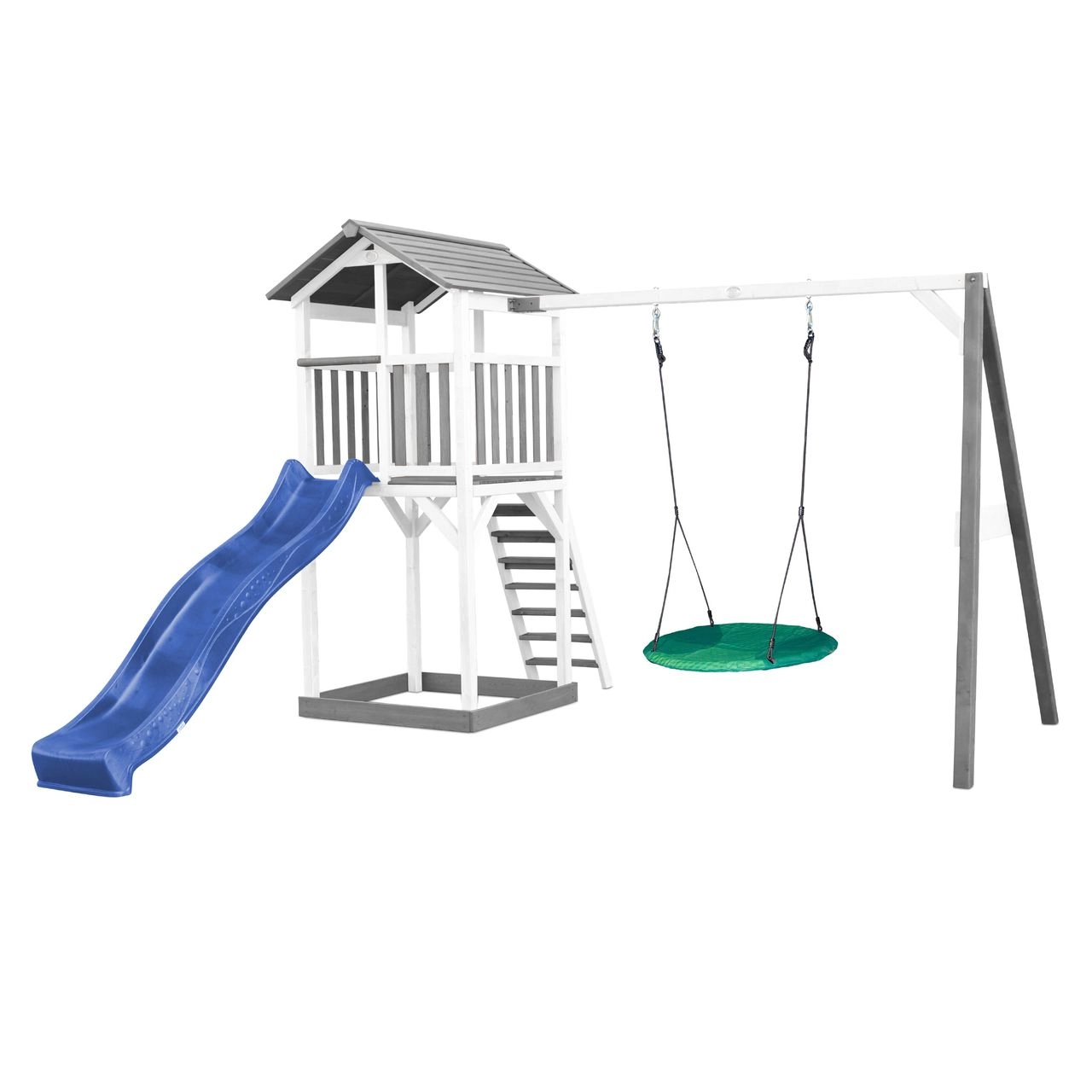 Beach Tower Spielturm mit Summer Nestschaukel - Blaue Rutsche