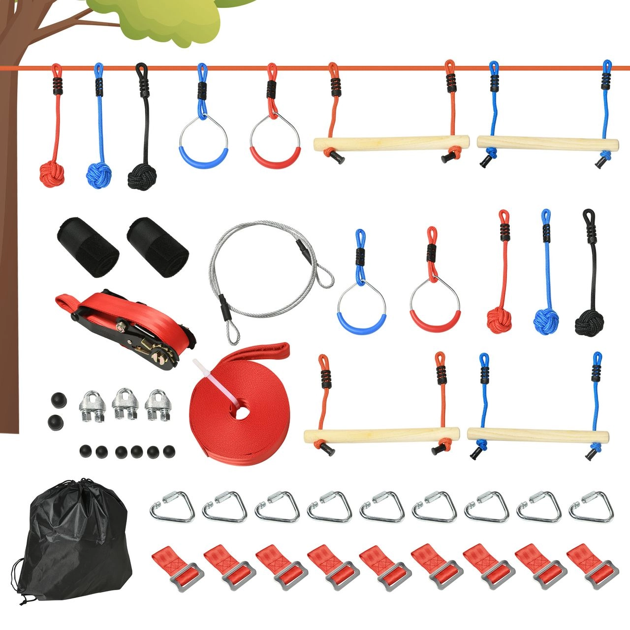 Ninja Slackline Set, 10 m hängende Hindernisse, Outdoor Kletterset