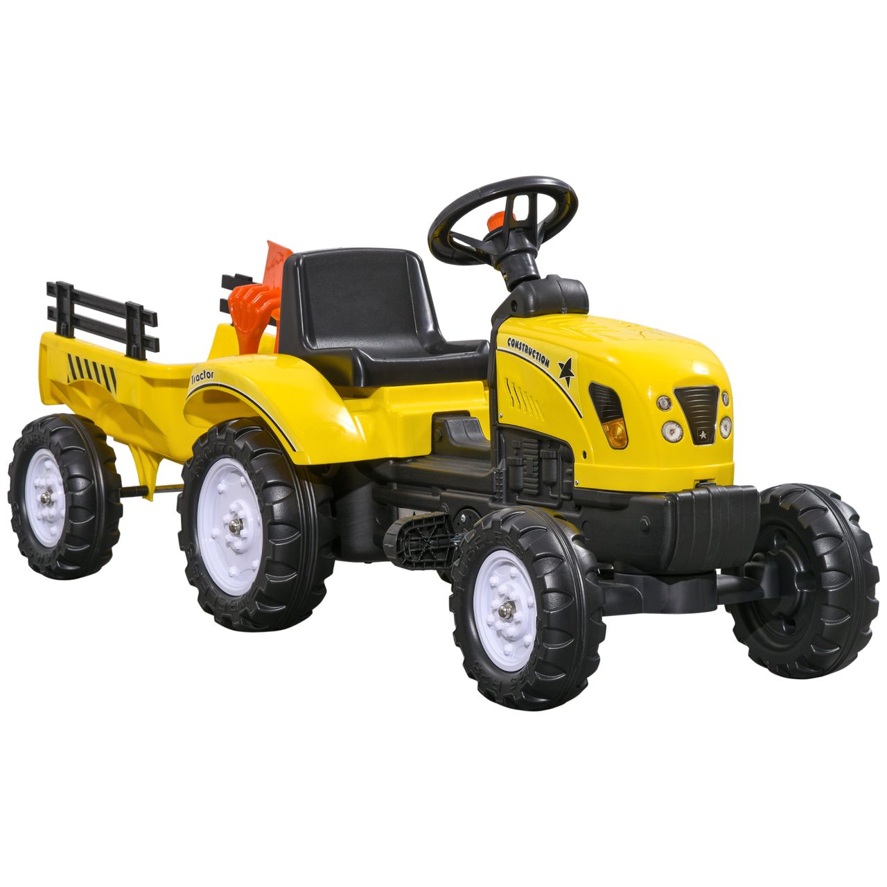 Trettraktor mit Anhänger Tretauto Traktor ab 3 Jahre Kinder Gelb