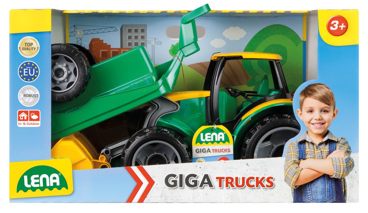 GIGA TRUCKS Traktor mit Schaufel und Anhänger, Schaukarton