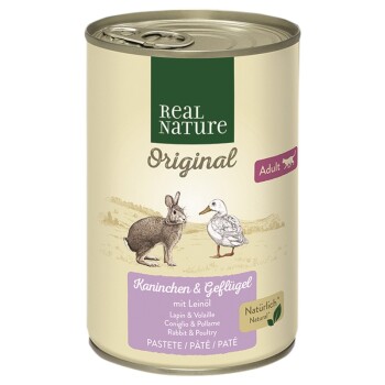 REAL NATURE Original Nassfutter Katze, Adult, Kaninchen und Geflügel mit Leinöl 6x400 g