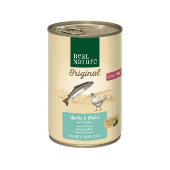 REAL NATURE Original Nassfutter Katze, Adult, Lachs und Huhn mit Distelöl 6x400 g