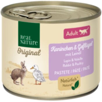 REAL NATURE Original Nassfutter Katze, Adult, Kaninchen und Geflügel mit Leinöl 6x200 g