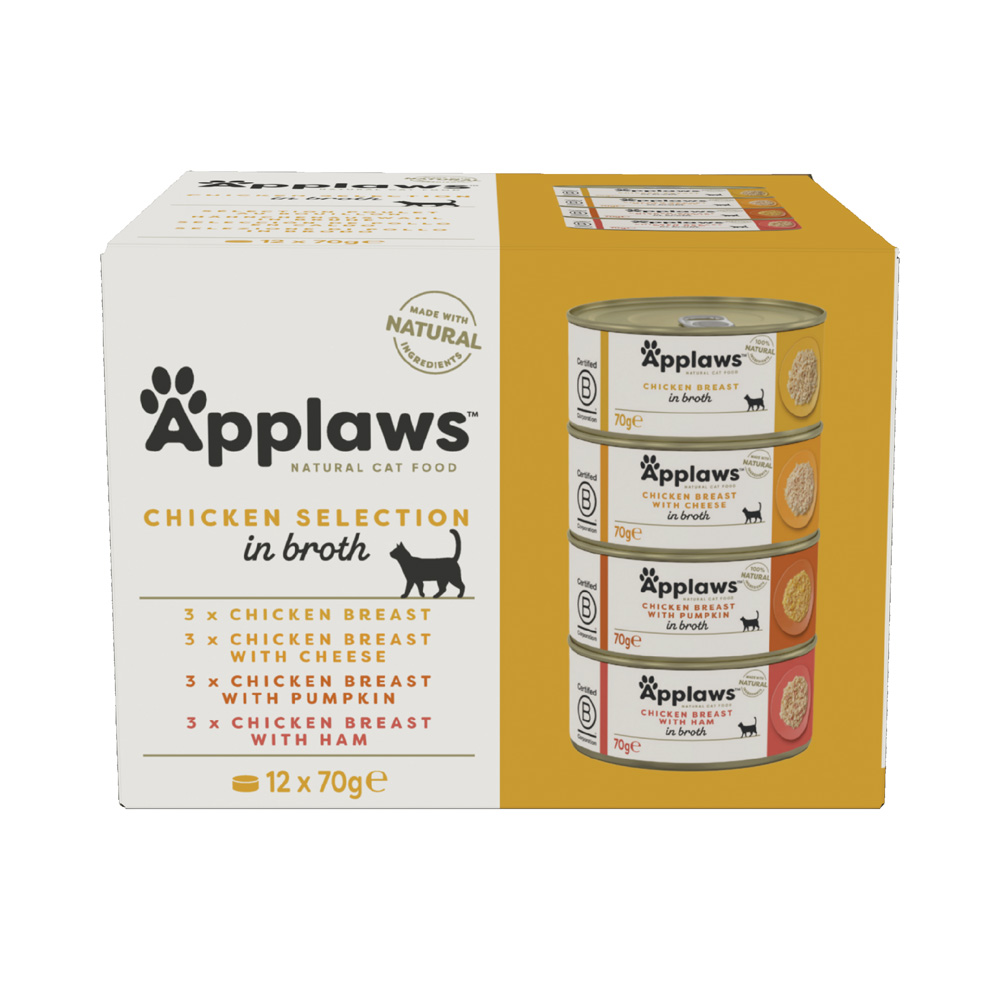 Applaws Nassfutter Katze Adult Multipack in Brühe 12x70 g Geflügel Auswahl