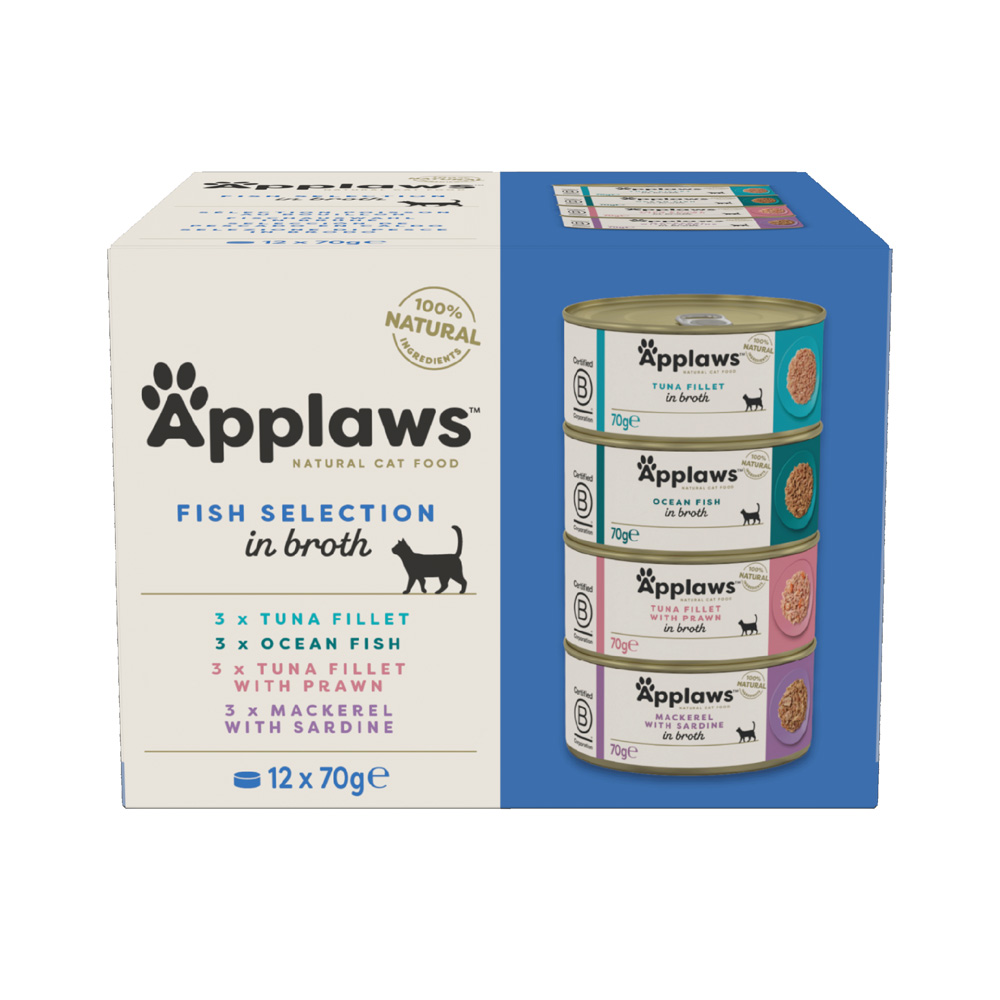 Applaws Nassfutter Katze Adult Multipack in Brühe 12x70 g Fischauswahl