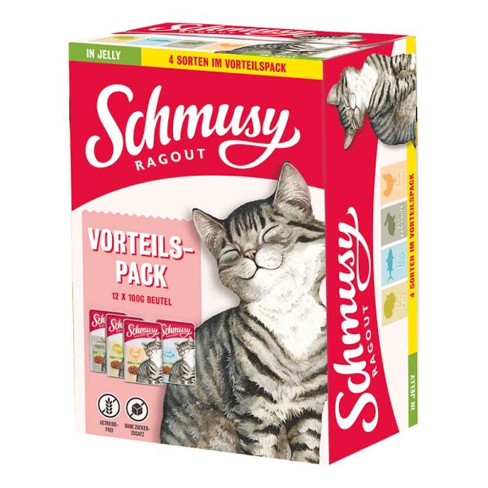 Schmusy Ragout Nassfutter Katze Vorteilspack in Gelee 12x100 g