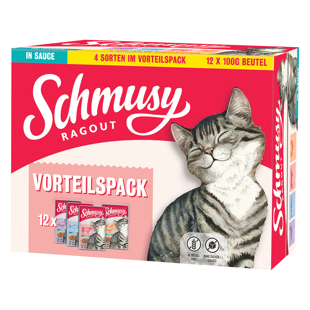 Schmusy Ragout Nassfutter Katze Vorteilspack in Sauce 12x100 g