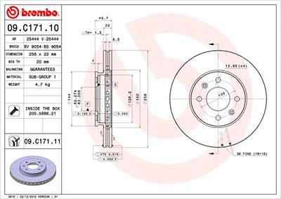 BREMBO Bremsscheibe 09.C171.11 Bremsscheiben,Scheibenbremsen HYUNDAI,KIA,ACCENT IV (RB),ACCENT IV Stufenheck (RB),RIO III (UB),RIO III Stufenheck (UB)