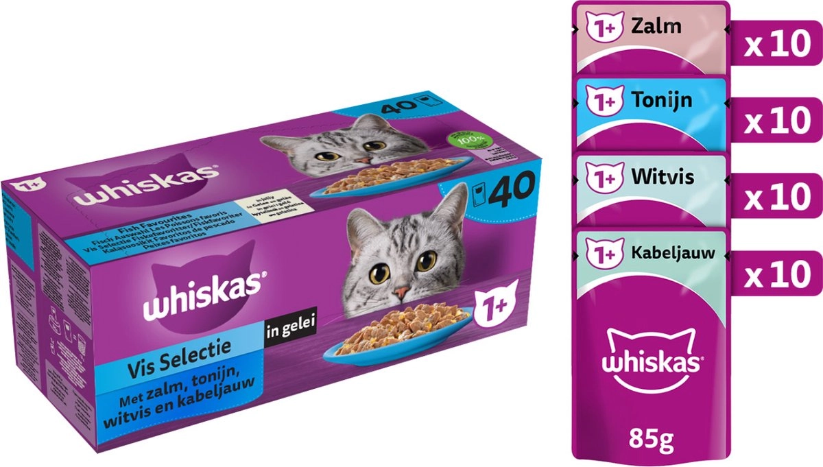 Whiskas Mega Pack 1+ Fisch Auswahl in Gelee 40 x 85g