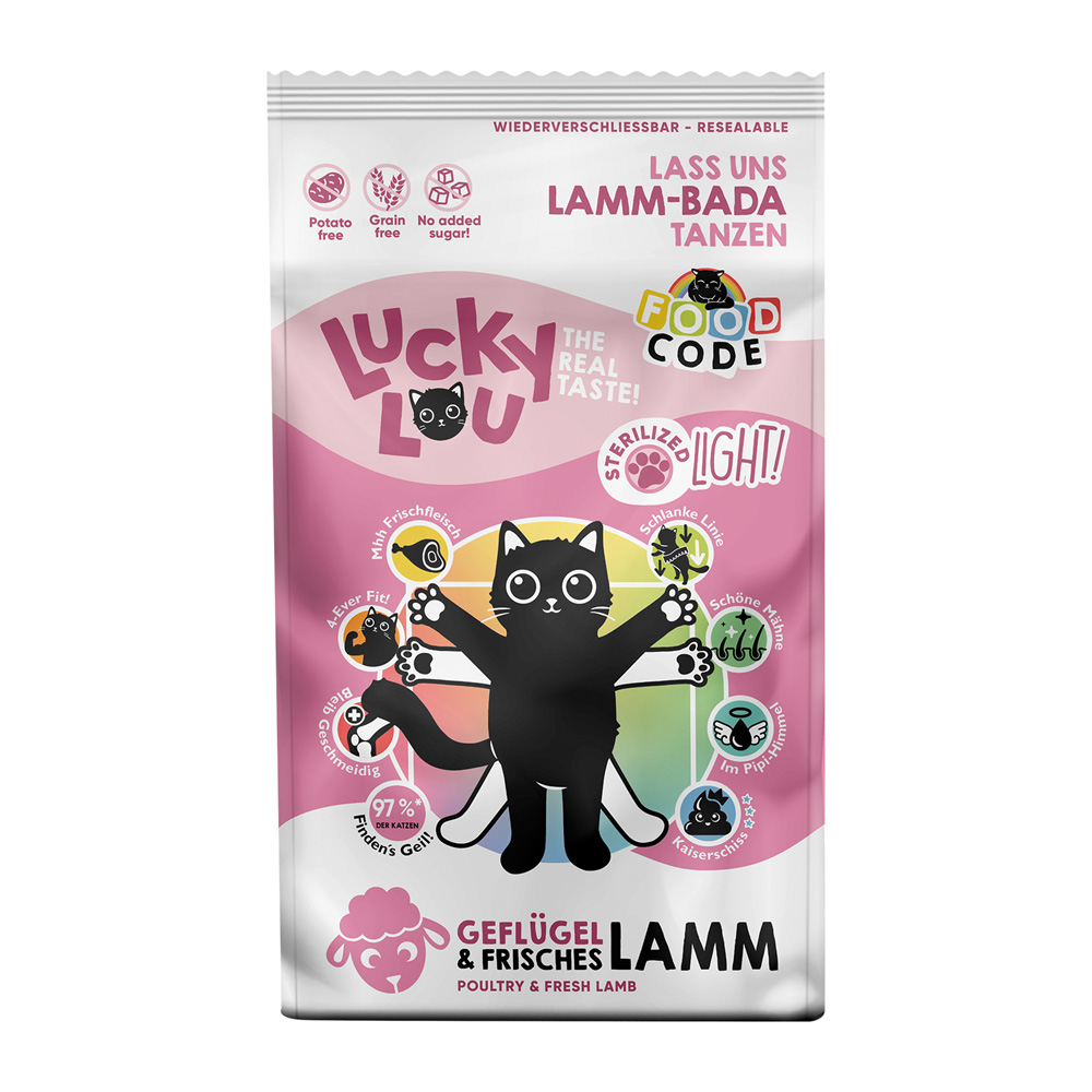Lucky Lou Trockenfutter Katze Adult, Food Code Light, Geflügel & Lamm 3x1,7 kg