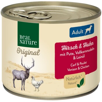 REAL NATURE Original Nassfutter für Hunde Adult Hirsch und Huhn 6x200 g