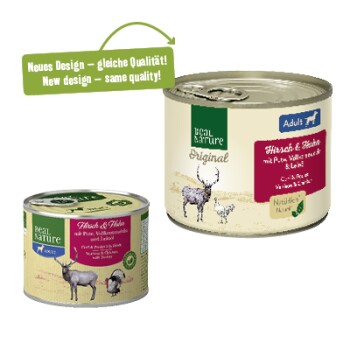 REAL NATURE Original Nassfutter für Hunde Adult Hirsch und Huhn 6x200 g