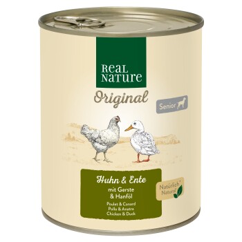 REAL NATURE Original Nassfutter für Hunde Senior Huhn und Ente 6x800 g