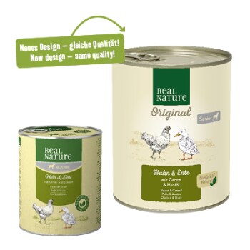 REAL NATURE Original Nassfutter für Hunde Senior Huhn und Ente 6x800 g