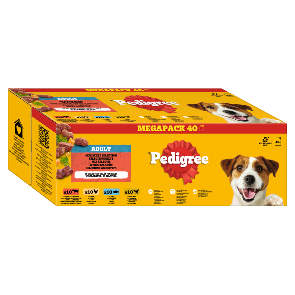 Pedigree Nassfutter Hund Adult, Multipack, Gemischte-Selektion, in Gelee 40x100 g