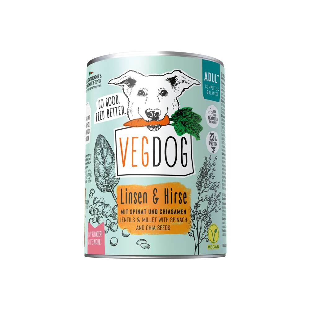 VEGDOG Nassfutter Adult Linsen & Hirse Vorteilspack 6x400 g