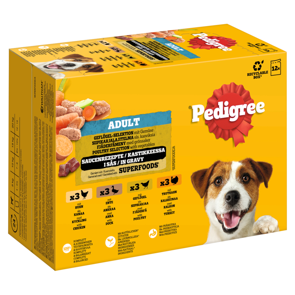 Pedigree Nassfutter Hund Adult, Multipack, Geflügel-Selektion, in Sauce 12x100 g